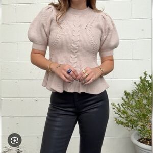 Strut & Bolt Elegant Puff Sleeve Knit Blouse - Cream Medium PTP 20 Length 21